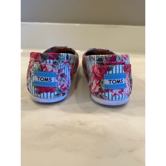 Toms Classic Floral Striped w/ Roses Casual Comfortable Size W 5 Slip On Flats - Picture 3 of 8